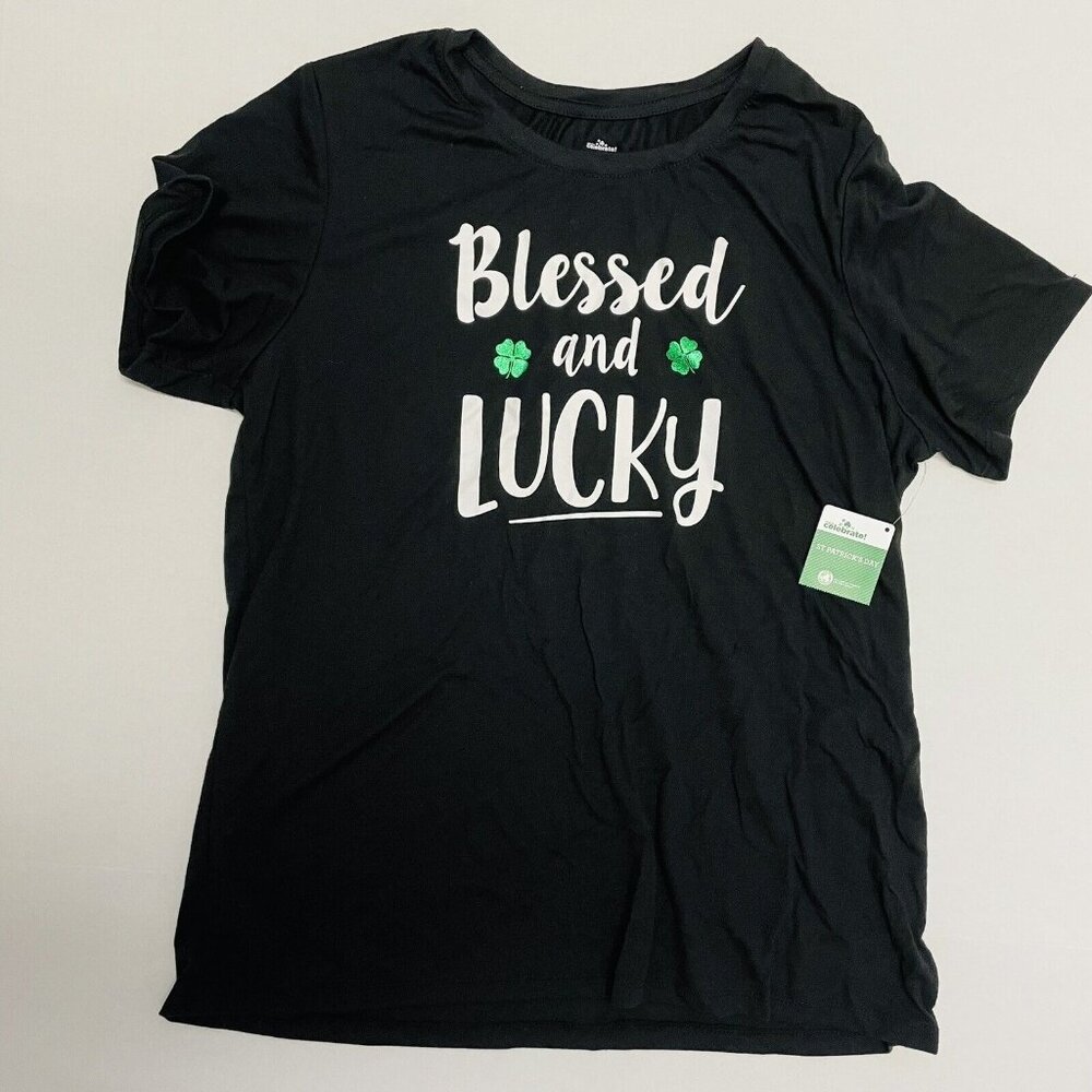 Womens XL St Patricks Day Shirt - Blessed And Lucky- Clovers Size 16 18